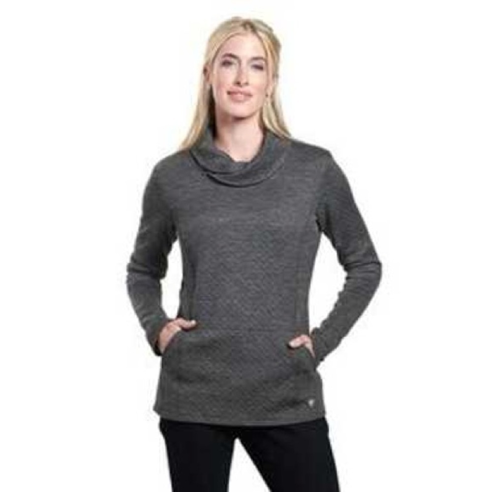 WOMENS LARGE SWISS ALPS COWL NECK WAFFLE KNIT SWEATSHIRT